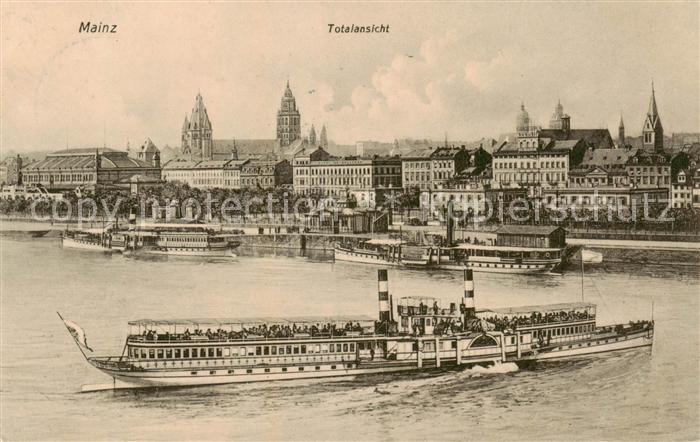 Mainz Rhein Totalansicht m. Dampfer