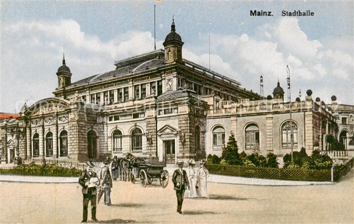 Mainz Rhein Stadthalle Aussenansicht m. Gespann - Kutsche