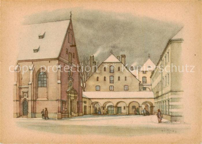 Muenchen Bayern Vorplatz v.d. Allerheiligen-Kirche am Kreuz Kuenstlerkarte