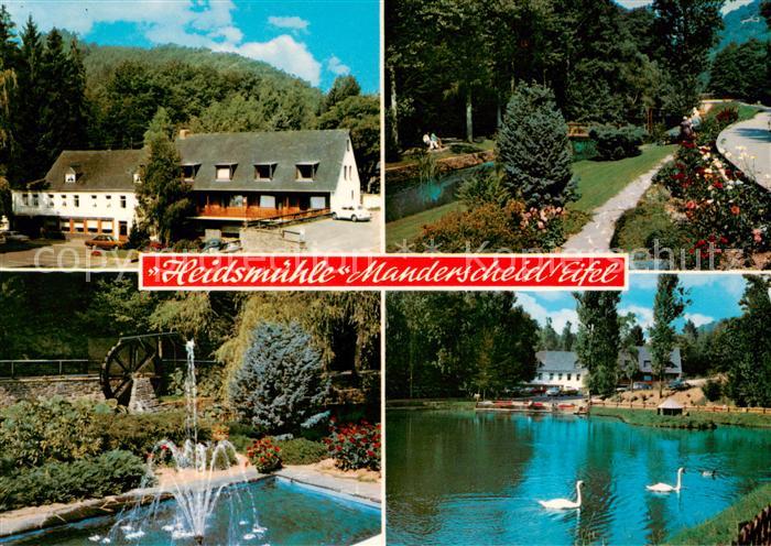 Manderscheid Eifel Restaurant-Cafe Hotel Heidsmuehle Aussenansicht m. Teich u. G