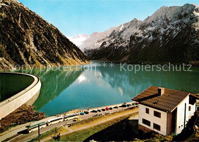 Schlegeis-Stausee Zillertal Tirol AT Gesamtansicht m. Dominikus-Hütte