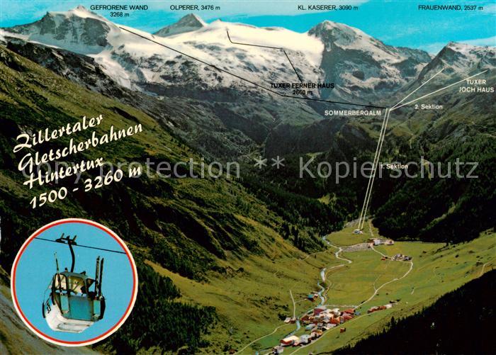 Hintertux Zillertal Tal-Ansicht Zillertaler Gletscherbahnen Kl. Kaiser Frauenwan