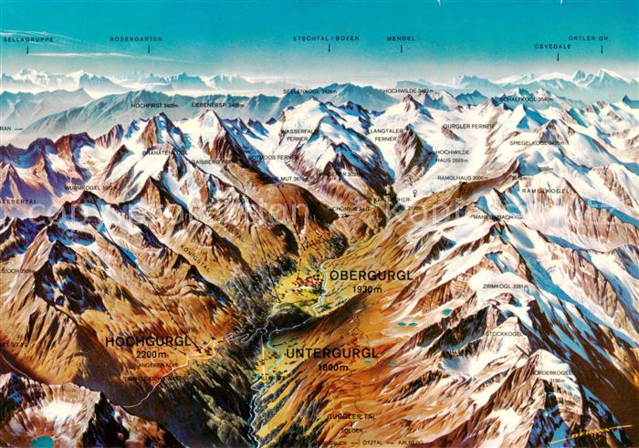 Obergurgl Soelden oetztal Tirol Panoramakarte mit Hochgurgl und Untergurgl