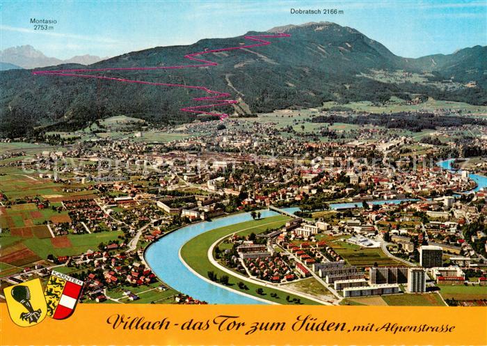 Villach Kaernten Fliegeraufnahme mit Villacher Alpenstrasse und Dobratsch