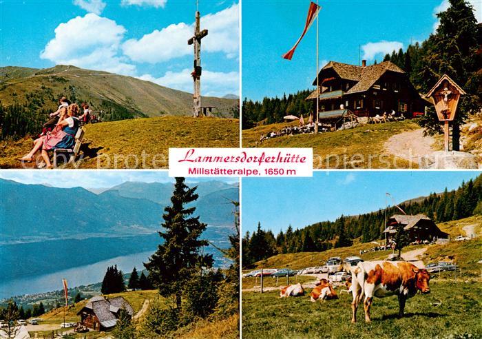 Lammersdorferhuette 1650m Millstaettersee AT Jufenhoehe mit Kreuz Blick auf Mill