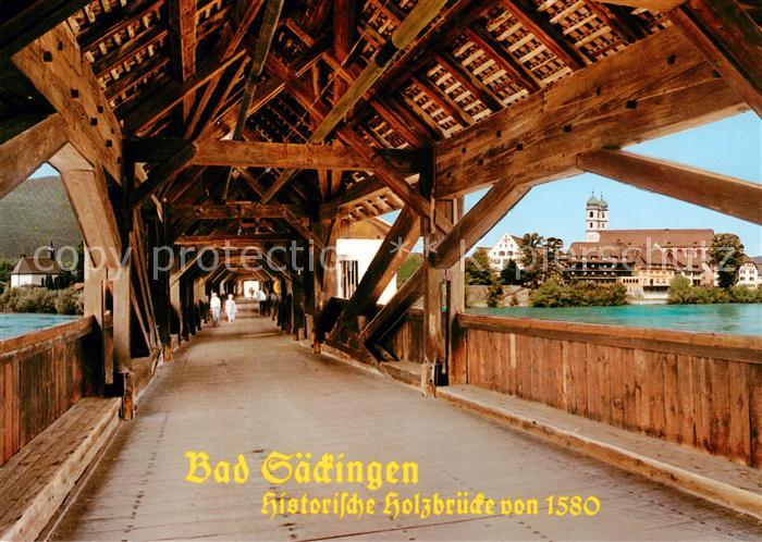 Bad Saeckingen Hochrhein Historische Holzbruecke und Muenster St Fridolin