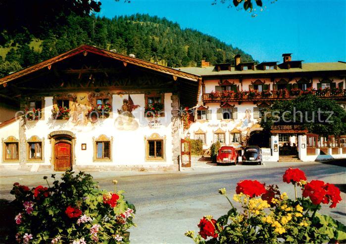 Wallgau Hotel Gasthof Post mit Lueftlmalerei