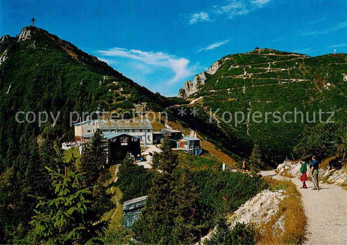 Walchensee Walchenseer Berge Herzogstandhaeuser mit Martinskopf und Herzogstand