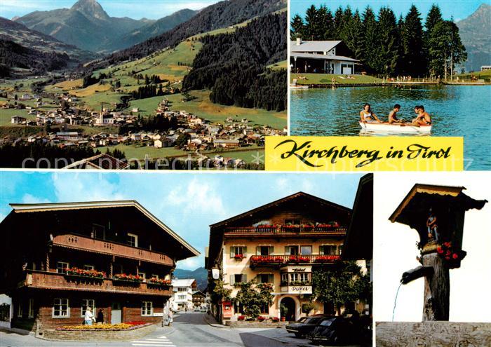 Kirchberg Tirol AT Panorama mit Rettenstein Badesee Strassenpartie mit Hotel Dax