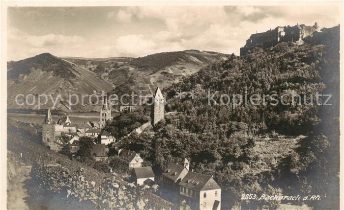 Bacharach Rhein Ortsansicht mit Kirche Burg