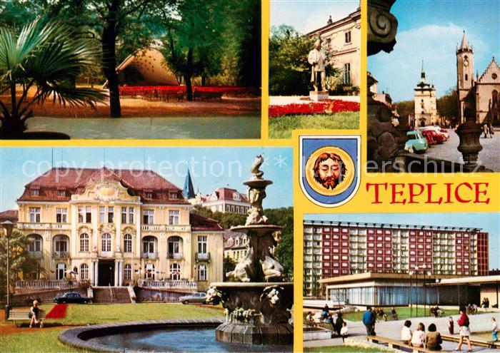 Teplice  Teplitz-Schoenau CZ Kurpark Gottwald Denkmal Brunnen Schloss Wohnsiedlu
