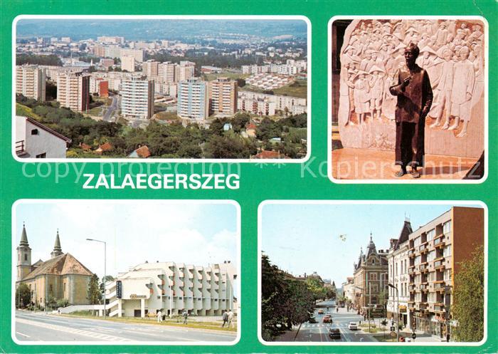 Zalaegerszeg HU Stadtpanorama Wohnsiedlung Denkmal Statue Kirche Stadtzentrum