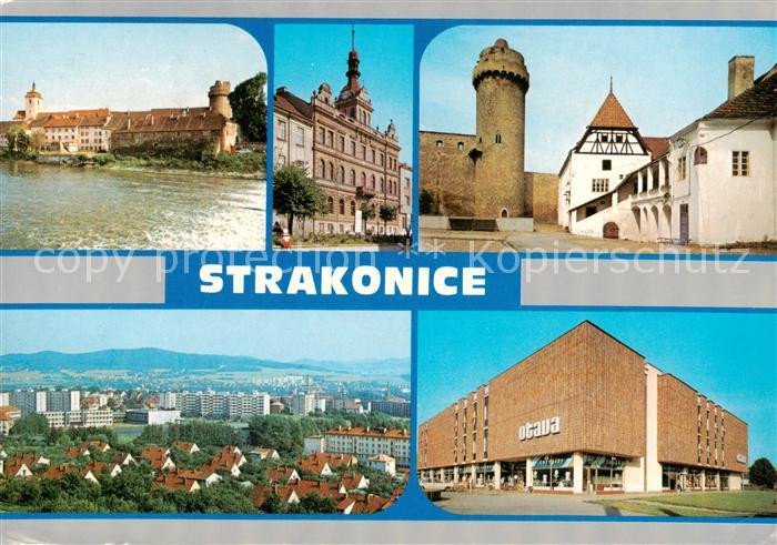 Strakonice Strakonitz CZ Stadtansichten Gebaeude Turm Stadtmauer Moderne Archite