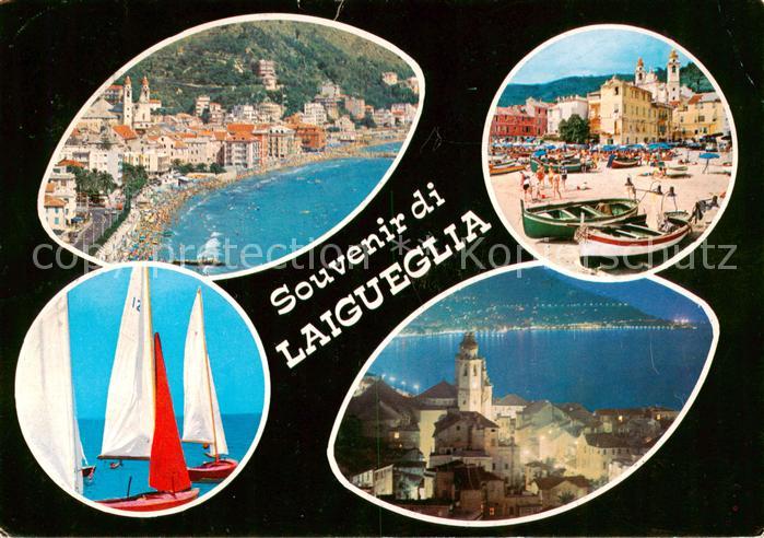 Laigueglia Savona IT Teilansichten Kuestenort Strand Segeln