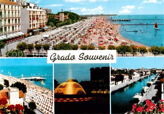 Grado Gorizia IT Uferstrasse Strand Kanal Springbrunnen bei Nacht