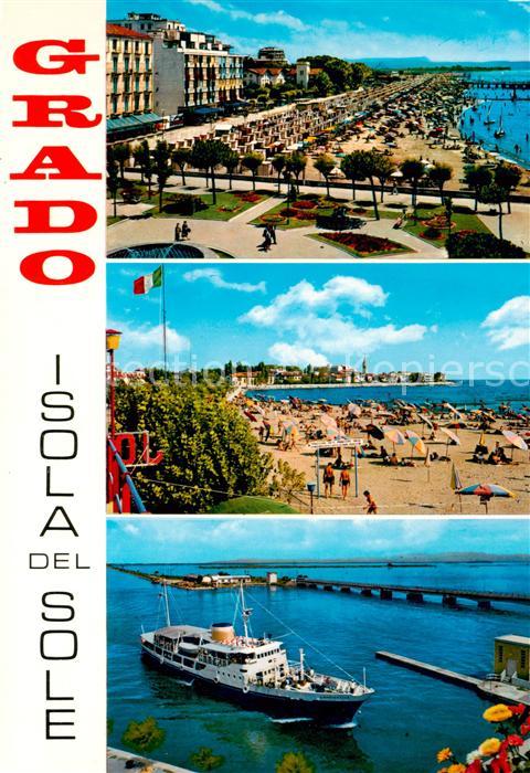 Grado Gorizia IT Kuestenpanorama Strand Faehre