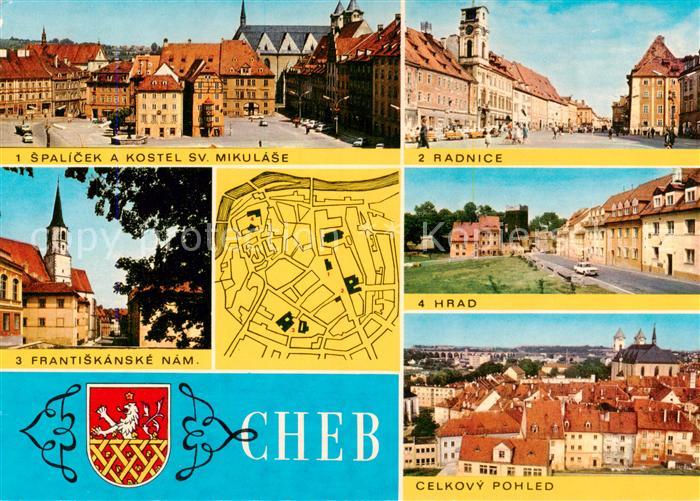 Cheb Eger Spalicek a Kostel Radnice Frantiskanske nam Hrad Celkovy pohled