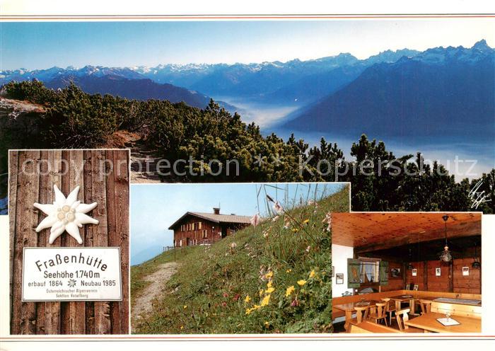 Frassenhuette 1740m Bludenz Vorarlberg A Gaststube Panorama mit Silvretta und Rä