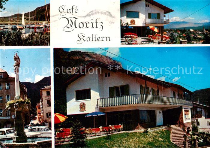 Kaltern Caldaro Suedtirol IT Cafe Moritz Eisdiele Brunnen Bootshafen