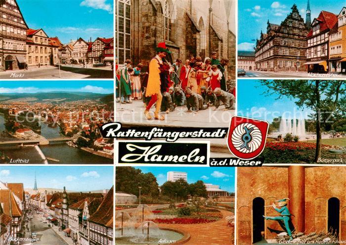 Hameln Weser Markt Rattenfaenger Hochzeitstrasse Fliegeraufnahme Buergerpark Bae