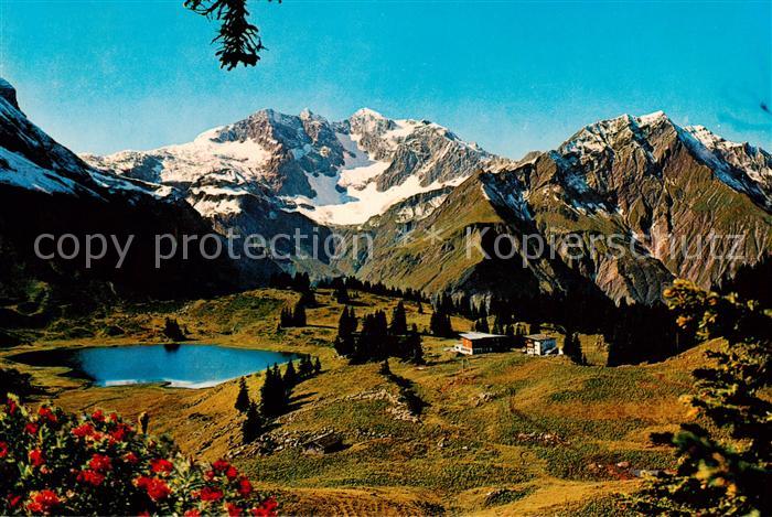 Koerbersee Schroecken Vorarlberg AT mit Braunarlspitze im Bregenzerwald