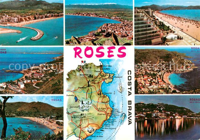 Roses Costa Brava Diversas vistas Kuestenpanorama Strand Landkarte