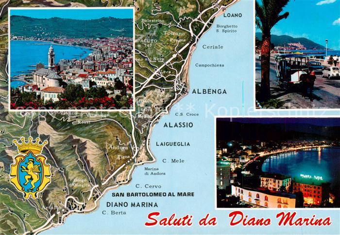 Diano Marina IT Kuestenpanorama Nachtaufnahme Uferstrasse Landkarte