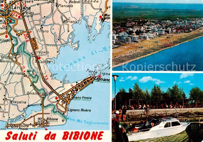 Bibione IT Kuestenpanorama Luftbild Strassenkarte Bootsanleger