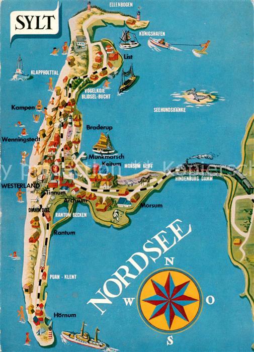 SYLT Insel Schleswig-Holstein Landkarte