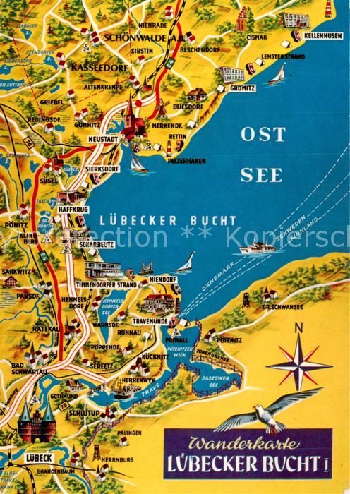 LueBECK  CITY Wanderkarte Luebecker Bucht Ostseekueste