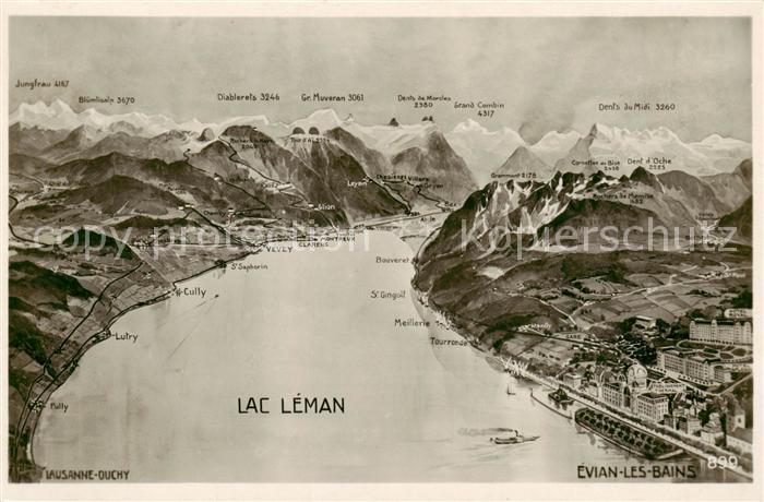 Evian-les-Bains 74 Lac Laman Panoramakarte
