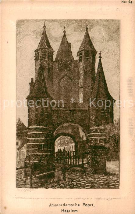 Haarlem NL Amsterdamsche Poort Zeichnung Kuenstlerkarte