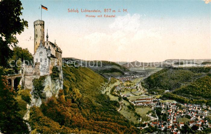 Honau Lichtenstein Schloss Lichtenstein Panorama Blick ins Echaztal Feldpost