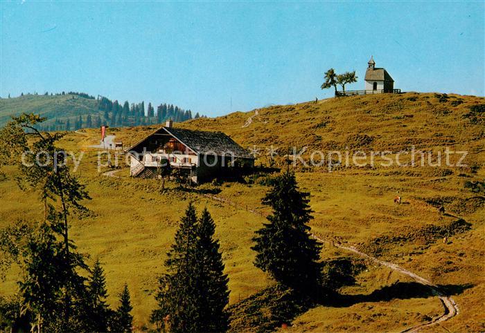 Strobl Wolfgangsee AT Jausenstation Postalm-Huette mit Kapelle
