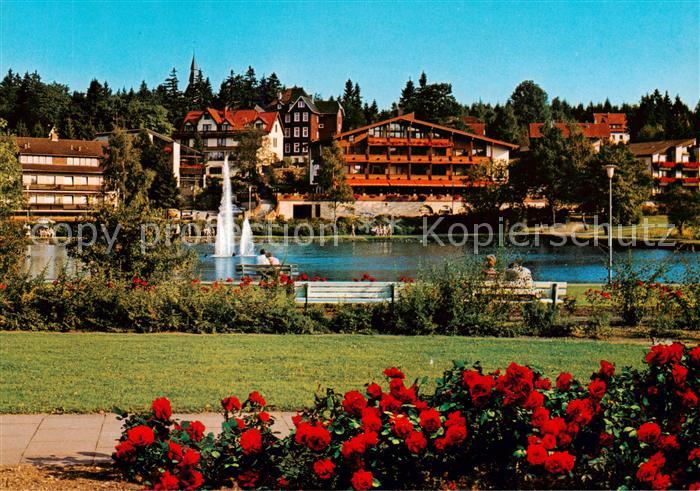 Hahnenklee Auerhahn Kurpark Blick auf Kurparksee und Hotel Seerose