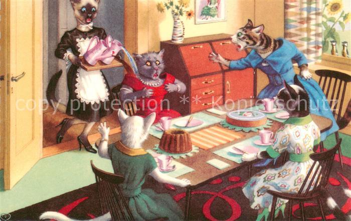 Vermenschlicht Katzen beim Kaffe trinken