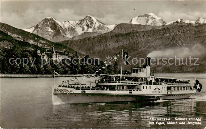 Dampfer Seitenrad Thunersee Schloss Hünegg mit Eiger