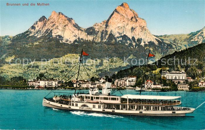 Dampfer Seitenrad Stadt Luzern Brunnen und die Mythen