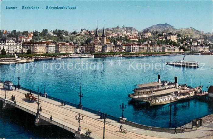 Dampfer Seitenrad Luzern Seebruecke Schweizerhofquai