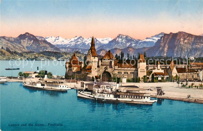 Dampfer Seitenrad Luzern und die Alpen Festhalle