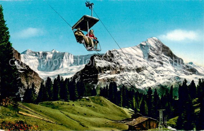 Sessellift Chairlift Telesiege Grindelwald Firstbahn mit Eiger und Fiescherwand