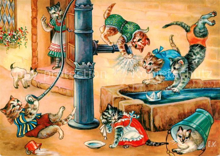 Katzen bekleidet spielen Brunen