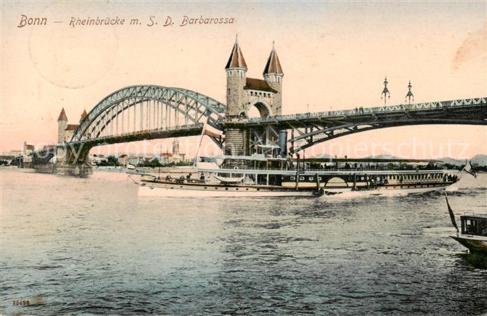 Bonn Rhein Rheinbruecke mit Dampfer S. D. Barbarossa