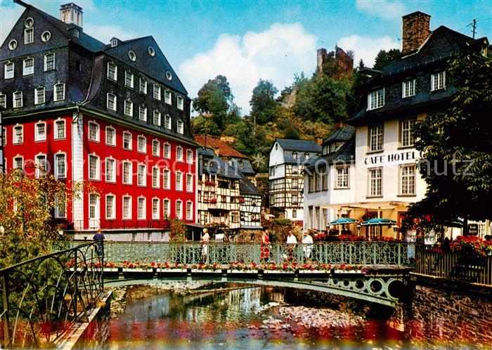 Monschau Montjoie NRW Rotes Haus und Burgruine Haller Cafe Hotel
