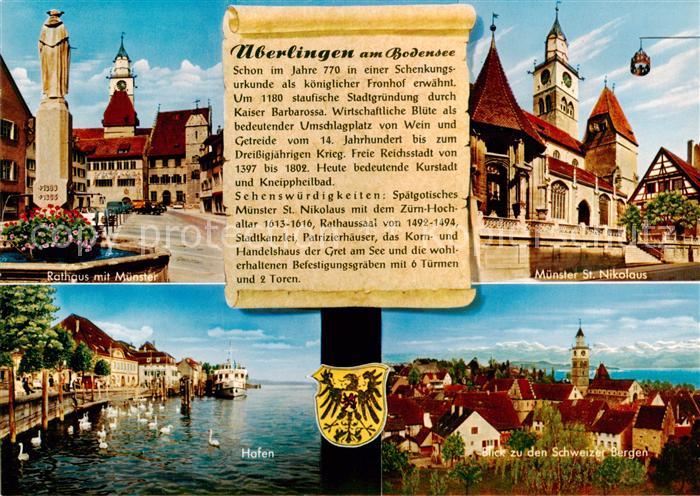 ueberlingen Bodensee Rathaus Muenster St. Nikolaus Hafen Blick zu den Schweizer