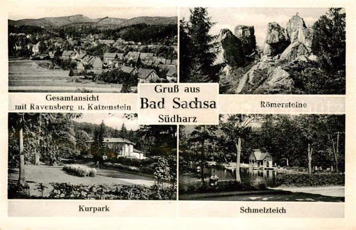 Bad Sachsa Harz Panorama mit Ravensberg und Katzenstein Roemersteine Kurpark Sch