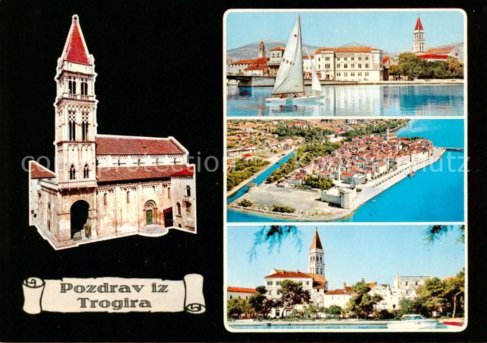 Trogir Trau Croatia Kirche Segelpartie Fliegeraufnahme