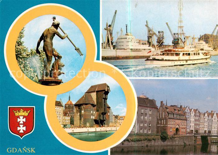 Gdansk Danzig PL Fontanna Neptuna Port Nabrzeze lecia PRL Zuraw Widok od strony