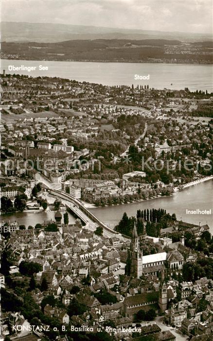 Konstanz Bodensee Fliegeraufnahme mit Basilika Rheinbruecke ueberlinger See Staa
