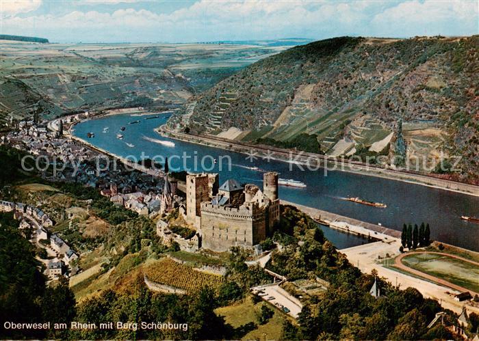 Oberwesel Rhein Fliegeraufnahme mit Burg Schoenburg